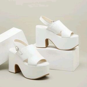 White Peeptoe Platform Slingback Sandals